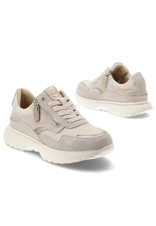 Sneakersy damskie Vinceza, cholewka z połączenia skóry naturalnej i zamszowej klasyczne wiązanie oraz praktyczny zamek boczny, beżowe, 39970. Okazja: na co dzień. Zapięcie: zamek. Kolor: beżowy. Materiał: zamsz, skóra. Szerokość cholewki: normalna