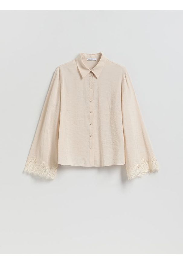Reserved - Koszula z modalem - kremowy. Kolor: kremowy. Materiał: tkanina