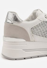 Born2be - Białe Sneakersy na Grubej Podeszwie z Siateczkowymi i Metalicznymi Wstawkamu Sewtira. Kolor: biały. Materiał: jeans #3