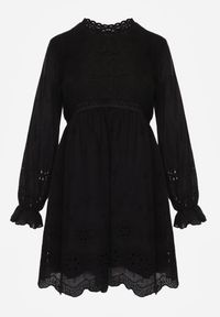 Renee - Czarna Rustykalna Sukienka z Bawełną Zdobiona Haftem i Ażurowymi Wycięciami Winlith. Okazja: na co dzień. Kolor: czarny. Materiał: bawełna. Wzór: ażurowy, haft, aplikacja. Styl: casual, klasyczny #5