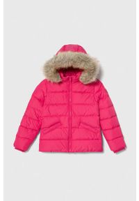 TOMMY HILFIGER - Tommy Hilfiger kurtka puchowa dziecięca kolor różowy. Okazja: na co dzień. Kolor: różowy. Materiał: puch. Styl: casual