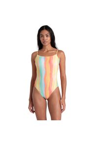 Strój kąpielowy damski treningowy Arena Women Tie Back Multistripes. Kolor: pomarańczowy, niebieski, wielokolorowy, żółty