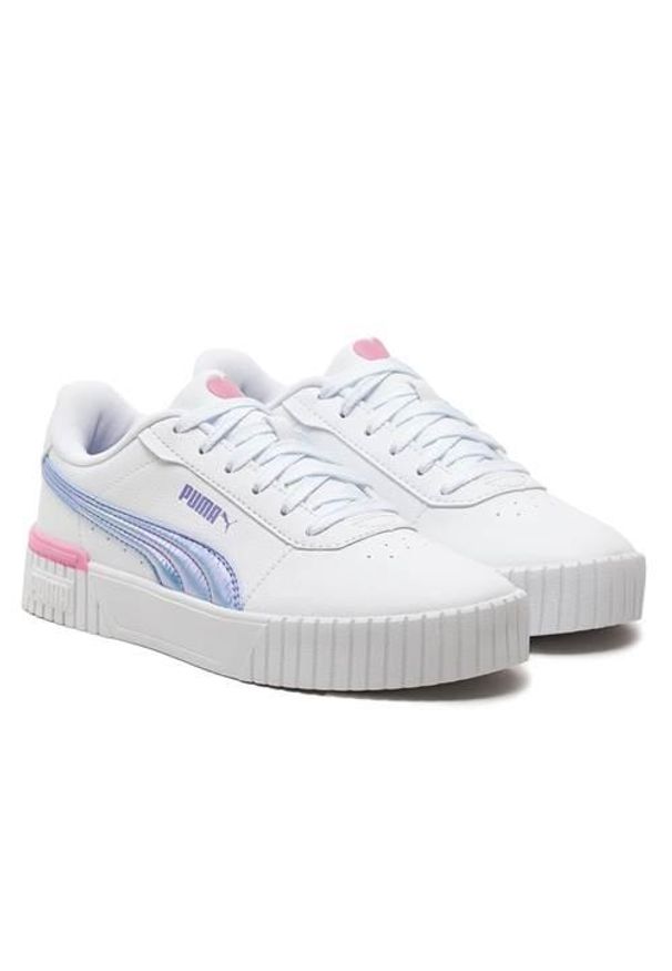 Buty do chodzenia dla dzieci Puma Carina 2.0 Bouncy Sky. Zapięcie: sznurówki. Kolor: biały, wielokolorowy, różowy, niebieski. Materiał: materiał, syntetyk, tkanina. Szerokość cholewki: normalna. Sport: turystyka piesza