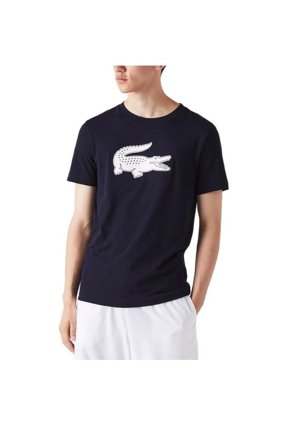 Koszulka Lacoste Sport 3D Print Crocodile Breathable Jersey TH2042-525 - granatowa. Kolor: niebieski. Materiał: jersey. Długość rękawa: krótki rękaw. Długość: krótkie. Wzór: nadruk