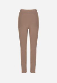 Born2be - Ciemnobeżowe Bawełniane Legginsy z Wysokim Stanem i Ozdobnymi Guzikami Rielina. Stan: podwyższony. Kolor: beżowy. Materiał: bawełna #5