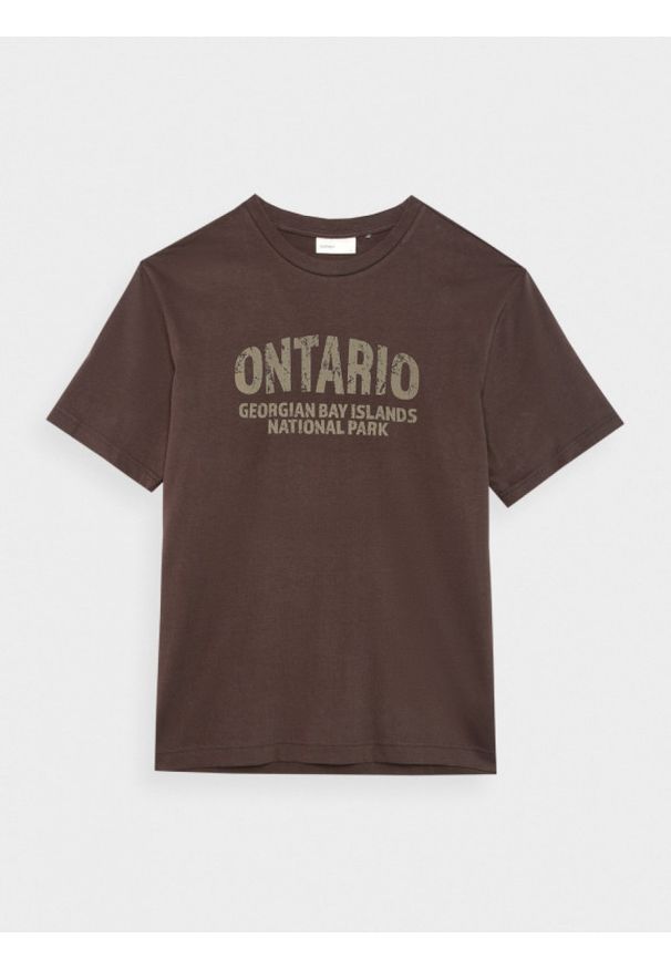 outhorn - T-shirt z nadrukiem męski - brązowy. Kolor: brązowy. Materiał: materiał, bawełna, dzianina. Wzór: nadruk. Sezon: zima