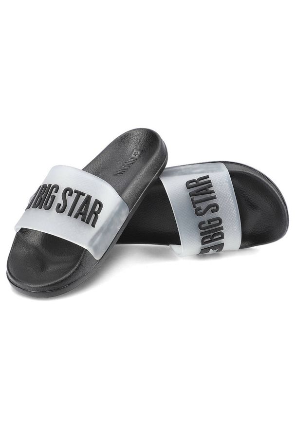 Big-Star - Czarne Klapki Big Star Modne Damskie Buty Na Lato. Okazja: do domu. Kolor: czarny. Wzór: aplikacja. Sezon: lato. Styl: wakacyjny