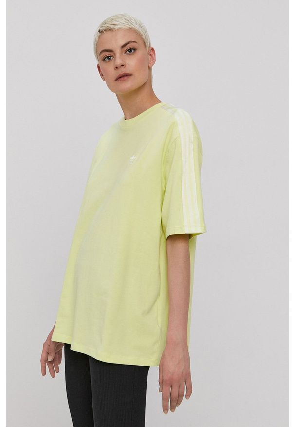 adidas Originals T-shirt H37810 damski. Kolor: żółty. Materiał: dzianina. Wzór: gładki