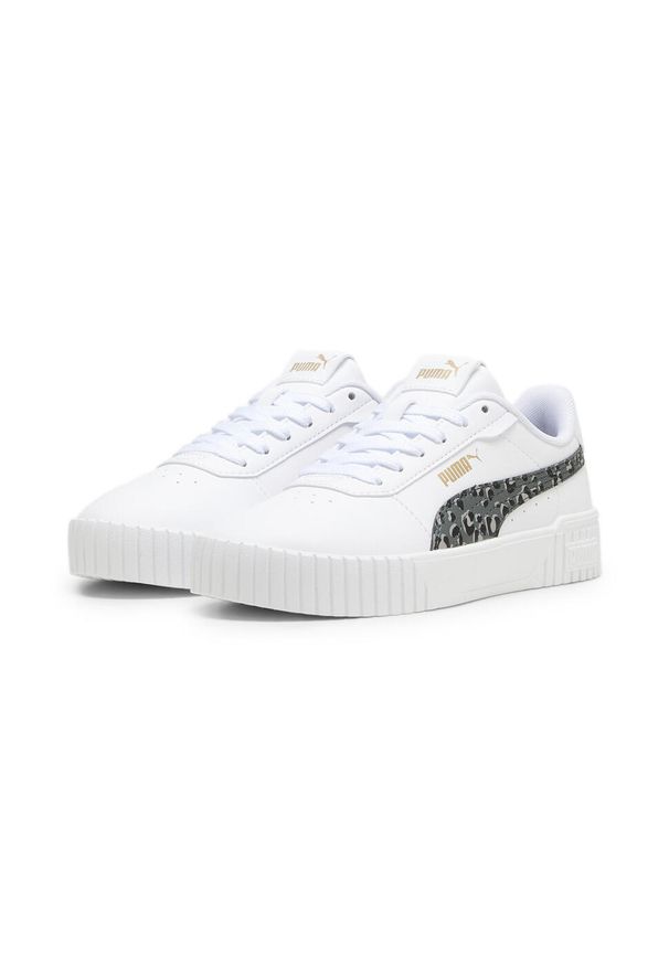 Puma - Młodzieżowe sneakersy Carina 2.0 Animal Update PUMA White Mineral Gray Gold. Kolor: żółty, biały, wielokolorowy, szary. Wzór: nadruk, motyw zwierzęcy. Sezon: lato