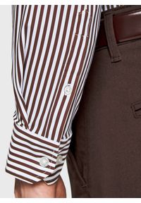 Pako Lorente - PAKO LORENTE - Brązowa koszula męska w prążek. Kolor: brązowy. Materiał: elastan, nylon. Długość rękawa: długi rękaw. Długość: długie. Wzór: prążki. Sezon: wiosna #4