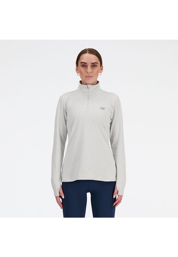 Bluza damska New Balance WT41150AHH – szara. Okazja: na spacer. Kolor: szary. Materiał: poliester, materiał. Styl: elegancki, sportowy