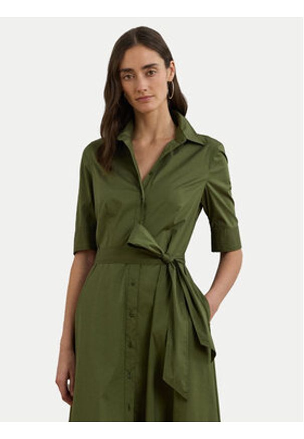 Lauren Ralph Lauren - LAUREN RALPH LAUREN Sukienka koszulowa 200748950014 Zielony Regular Fit. Kolor: zielony. Materiał: bawełna. Typ sukienki: koszulowe
