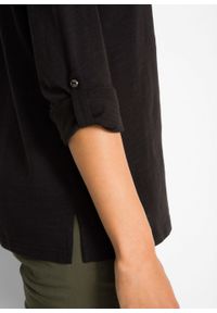 Shirt bawełniany z plisą guzikową, długi rękaw bonprix czarny. Typ kołnierza: dekolt w serek. Kolor: czarny. Materiał: bawełna. Długość rękawa: długi rękaw. Długość: długie #5