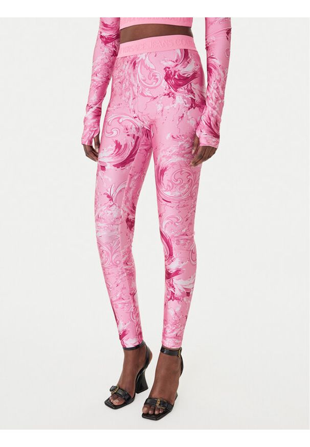 Versace Jeans Couture Legginsy 80HAC101 JS532 Różowy Slim Fit. Kolor: różowy. Materiał: syntetyk