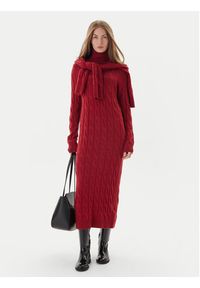 TOMMY HILFIGER - Tommy Hilfiger Sukienka dzianinowa WW0WW46429 Czerwony Slim Fit. Kolor: czerwony. Materiał: wełna #5