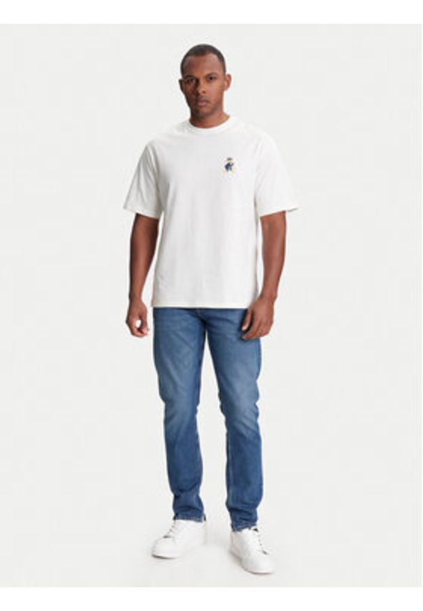 Karl Lagerfeld - KARL LAGERFELD T-Shirt 755098 553270 Beżowy Regular Fit. Typ kołnierza: dekolt w karo. Kolor: beżowy. Materiał: bawełna