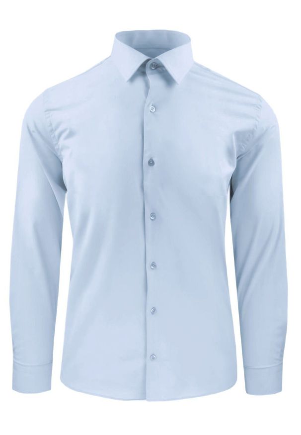 Wizytowa Koszula Bawełniana, Męska (Regular) - Victorio - Błękitna. Okazja: na co dzień. Kolor: niebieski. Materiał: bawełna, elastan. Długość rękawa: długi rękaw. Długość: długie. Styl: wizytowy