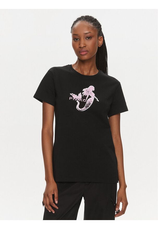 Pinko T-Shirt 100789 A1OC Czarny Regular Fit. Kolor: czarny. Materiał: bawełna