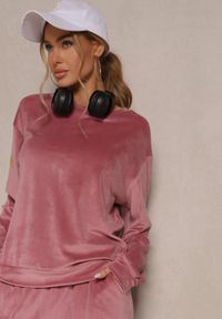 Renee - Ciemnoróżowy Komplet Dresowy z Welurowej Tkaniny Bluza i Joggery Lisarilia. Kolor: różowy. Materiał: dresówka, welur, tkanina #5