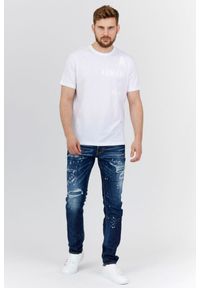 Armani Exchange - ARMANI EXCHANGE Biały t-shirt męski z białym logo, Rozmiar XL. Kolor: biały. Materiał: prążkowany. Wzór: nadruk