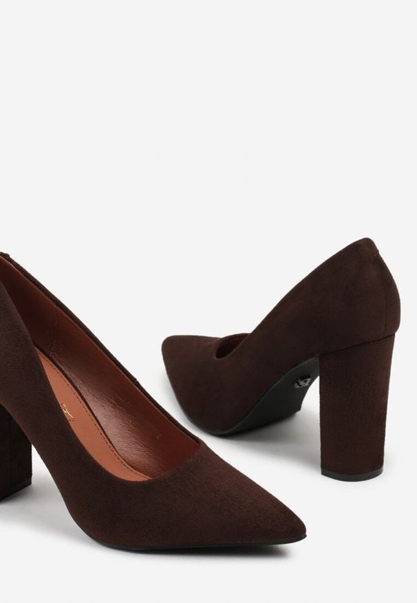 Renee - Brązowe Czółenka na Słupku Vices ze Skórzaną Wkładką Pioana. Kolor: brązowy. Materiał: skóra. Obcas: na słupku