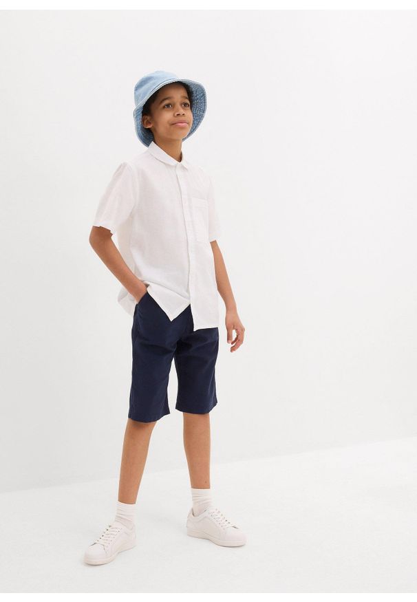 bonprix - Szorty z gumką w talii, z przewiewnej mieszanki lnu, Regułar Fit. Kolor: niebieski. Materiał: len