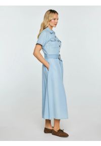 Big-Star - Sukienka damska midi jeansowa trapezowa niebieska Becca 136. Okazja: na co dzień. Kolor: niebieski. Materiał: jeans. Długość rękawa: krótki rękaw. Typ sukienki: trapezowe. Styl: casual. Długość: midi #6