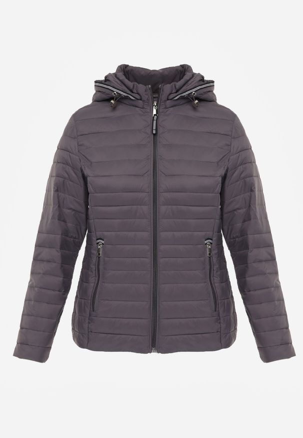 Born2be - Szara Pikowana Kurtka Przejściowa z Kapturem z Lamówką i Ściągaczami Zidara. Okazja: na spacer. Typ kołnierza: kaptur. Kolor: szary. Materiał: jeans, dresówka, poliester