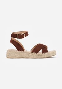 Renee - Brązowe Sandały z Plecionki w Stylu Boho VICES z Paskami w Kształcie X Nahmala. Okazja: na co dzień. Zapięcie: pasek. Kolor: brązowy. Wzór: paski, aplikacja. Sezon: lato. Styl: boho #6