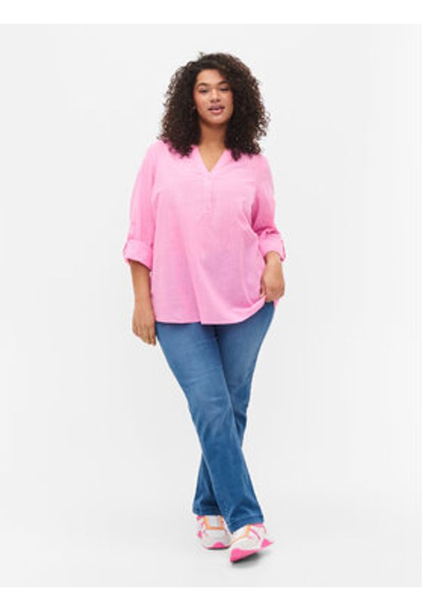 Zizzi Bluzka CA02361A Różowy Regular Fit. Kolor: różowy. Materiał: bawełna