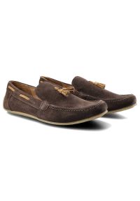 Mokasyny damskie Karino, zamszowa skóra naturalna i na płaskiej podeszwie, brązowe, 458-Braz-219-185-TR. Okazja: na co dzień. Zapięcie: bez zapięcia. Kolor: brązowy. Materiał: bawełna, skóra, zamsz. Szerokość cholewki: normalna. Obcas: na płaskiej podeszwie. Styl: elegancki, casual #5