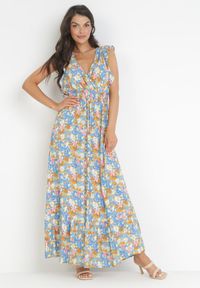 Born2be - Niebieska Sukienka Wiskozowa z Kopertowym Dekoltem i Gumką w Talii Holitte. Kolor: niebieski. Materiał: wiskoza. Typ sukienki: kopertowe #3