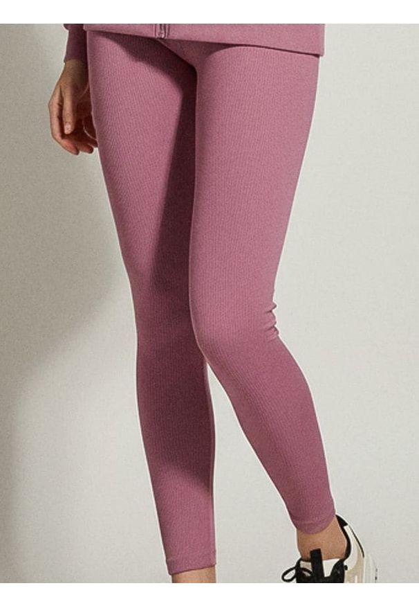 Sinsay - Prążkowane legginsy basic - fioletowy. Kolor: fioletowy. Materiał: prążkowany