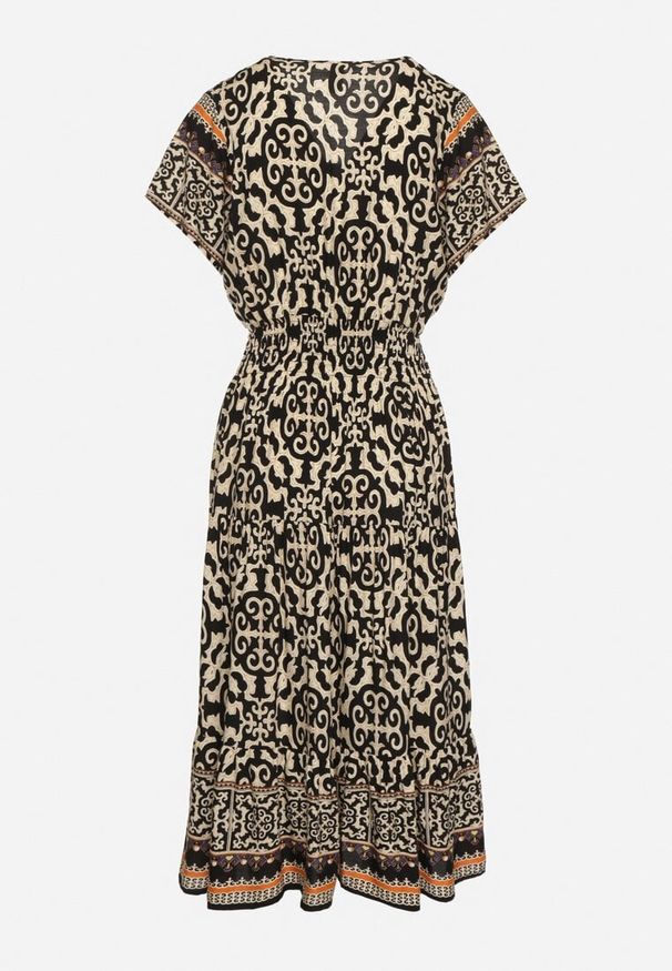 Born2be - Czarna Bawełniana Sukienka z Guzikami i Ornamentnym Wzorem Zisselle. Kolor: czarny. Materiał: bawełna