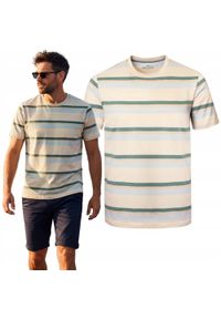 Bawełniana Koszulka Polo w Paski - Pako Jeans - Beżowa. Okazja: na co dzień. Typ kołnierza: polo. Kolor: wielokolorowy, brązowy, beżowy. Materiał: bawełna. Wzór: prążki, paski. Styl: casual #4