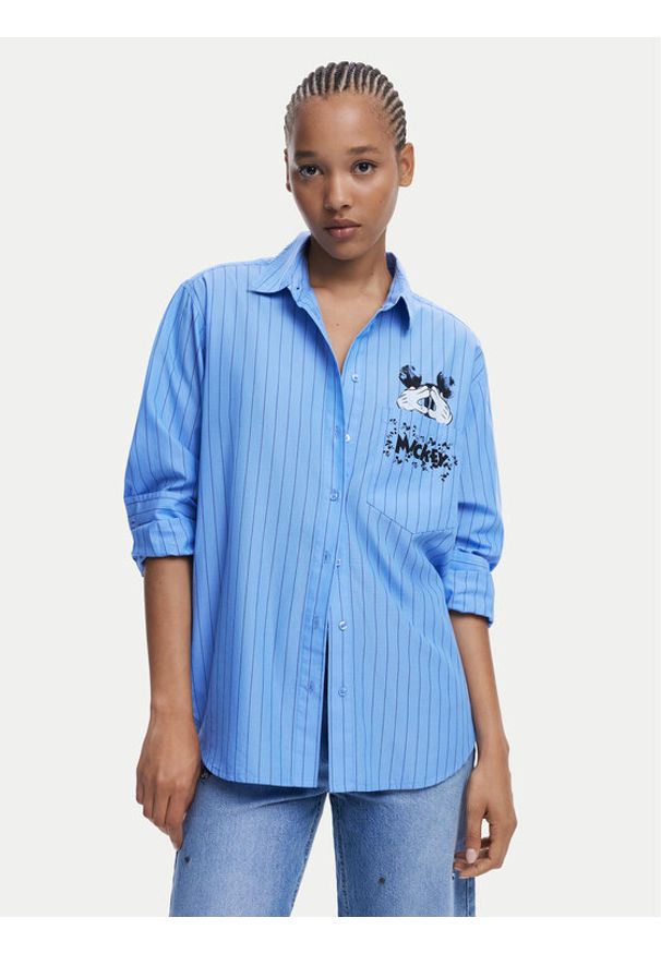 Desigual Koszula Mickey 25WWCW19 Niebieski Oversize. Kolor: niebieski. Materiał: bawełna