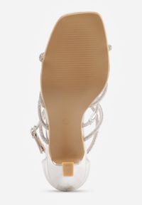 Renee - Srebrne Sandały na Szpilce z Kwadratowym Noskiem i Cyrkoniowymi Paskami Zeviana. Okazja: na imprezę. Zapięcie: pasek. Kolor: srebrny. Obcas: na szpilce. Styl: glamour, elegancki #6