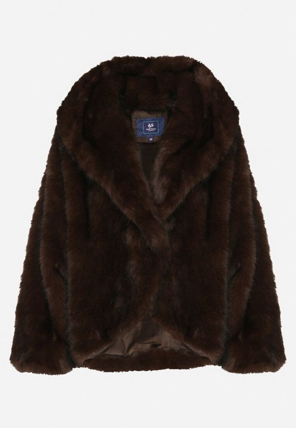 Born2be - Brązowa Kurtka Futerko o Kroju Oversize z Kapturem Nalienta. Okazja: na co dzień. Typ kołnierza: kaptur. Kolor: brązowy. Materiał: futro. Styl: casual, elegancki