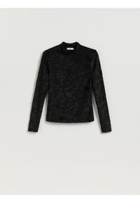 Reserved - Longsleeve w kwiatowy wzór - czarny. Kolor: czarny. Długość rękawa: długi rękaw. Wzór: kwiaty #1