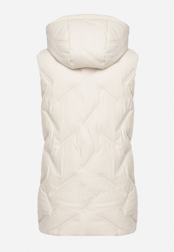 Born2be - Biała Przejściowa Kamizelka z Pikowanymi Przeszyciami i Kapturem Fesolira. Okazja: na co dzień. Kolekcja: plus size. Kolor: biały. Materiał: jeans. Styl: casual, sportowy