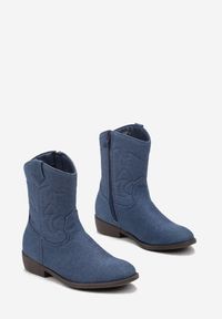 Born2be - Niebieskie Botki Kowbojki z Przeszyciami Taito. Kolor: niebieski #2