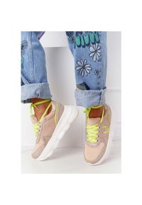 Damskie Sportowe Buty Na Platformie Lu Boo Beżowe beżowy wielokolorowe. Kolor: wielokolorowy, beżowy. Obcas: na platformie