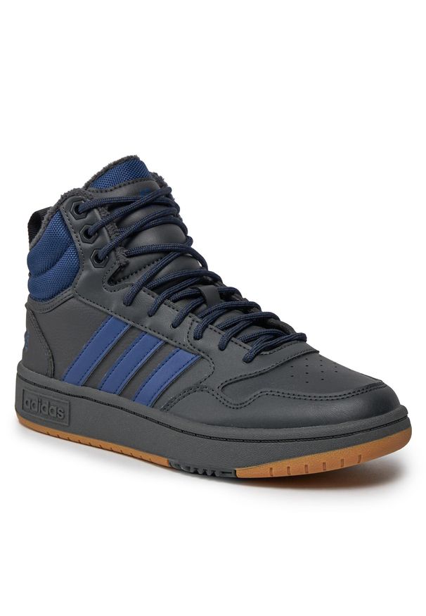 Adidas - Buty adidas Hoops 3.0 Mid IF2635 Carbon/Dkblue/Gum4. Kolor: szary. Materiał: skóra