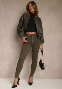 Renee - Zielone Spodnie Skinny Winvienne. Stan: podwyższony. Kolor: zielony. Długość: długie. Wzór: ażurowy