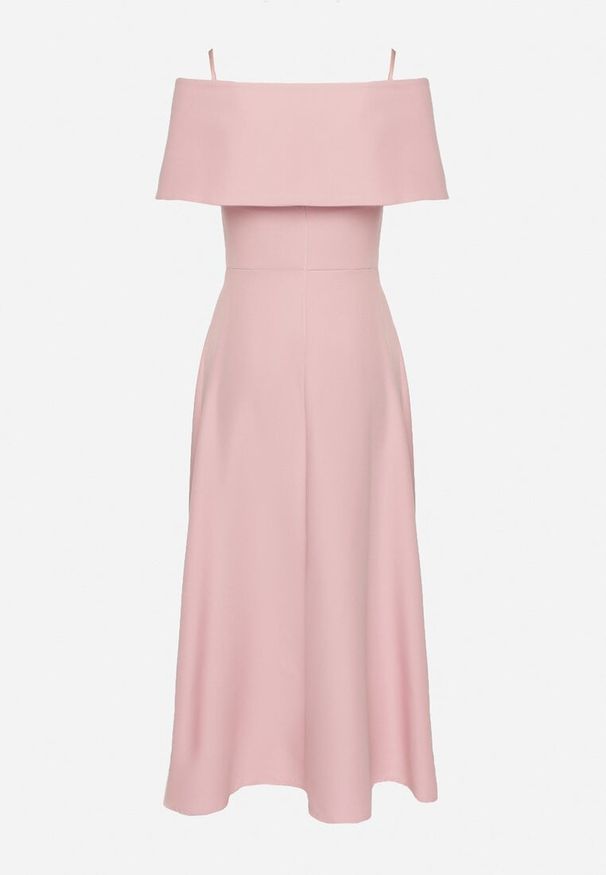 Born2be - Różowa Sukienka o Rozkloszowanym Kroju na Ramiączkach z Wywijanym Dekoltem Jenathia. Okazja: na wesele, na studniówkę, na ślub cywilny, na imprezę. Kolor: różowy. Długość rękawa: na ramiączkach