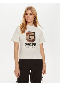Guess T-Shirt Ines V4YI07 I3Z14 Écru Regular Fit. Materiał: bawełna