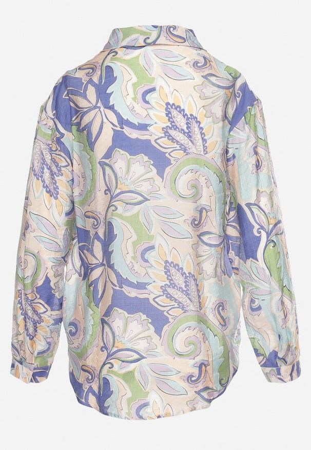 Born2be - Niebiesko-Fioletowa Koszula o Klasycznym Kroju w Abstrakcyjny Wzór Gallta. Okazja: na co dzień, do pracy. Kolor: niebieski. Materiał: wiskoza. Długość rękawa: długi rękaw. Długość: długie. Styl: klasyczny