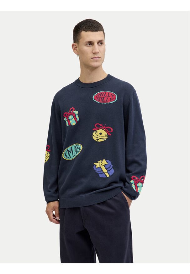 Jack & Jones Sweter Holiday 12287994 Granatowy Relaxed Fit. Kolor: niebieski. Materiał: bawełna