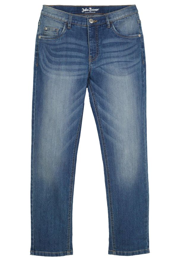 bonprix - Dżinsy slim fit z regulowanym paskiem, prosty krój. Kolor: niebieski