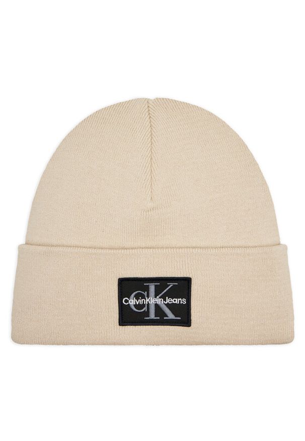 Calvin Klein Jeans Czapka Mono Logo Patch Beanie K50K512148 Beżowy. Kolor: beżowy. Materiał: materiał